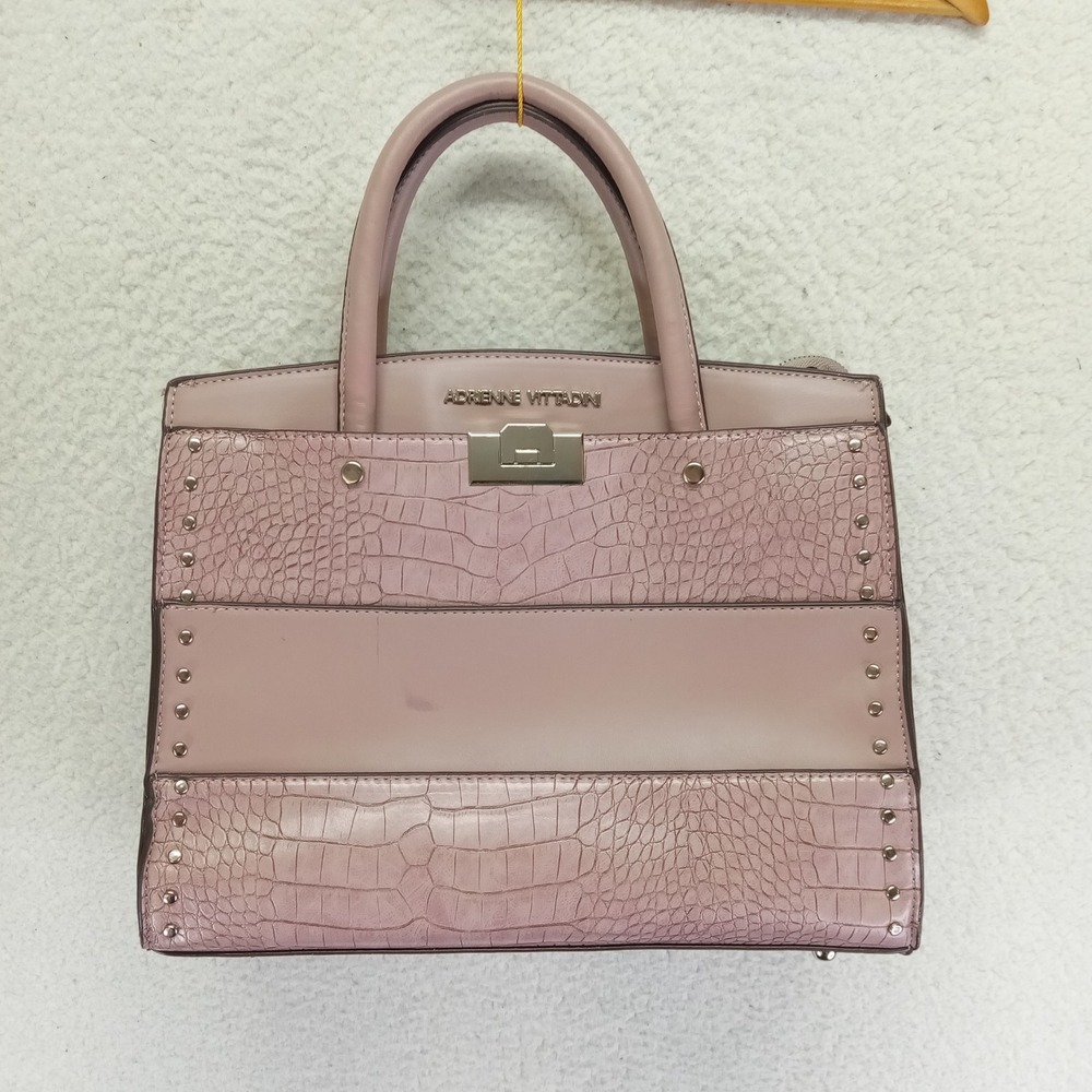 Adrienne Vittadini Pink Croc Embossed Studded Satchel Handbag Crossbody Bag